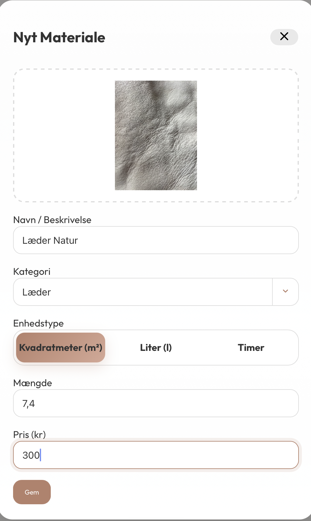 Opret Materiale